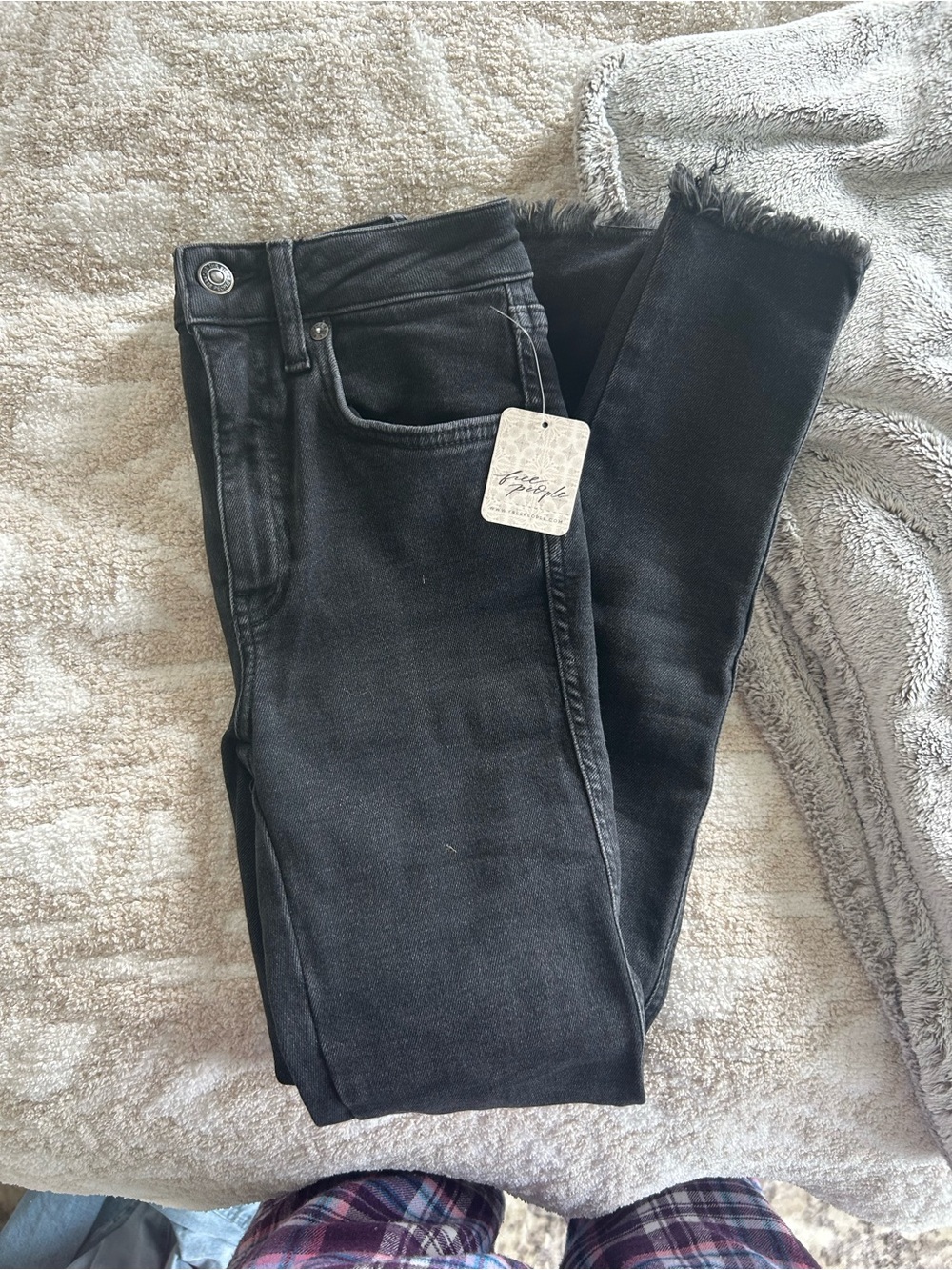 Free People Black Skinny Jeans with Frayed Ankles